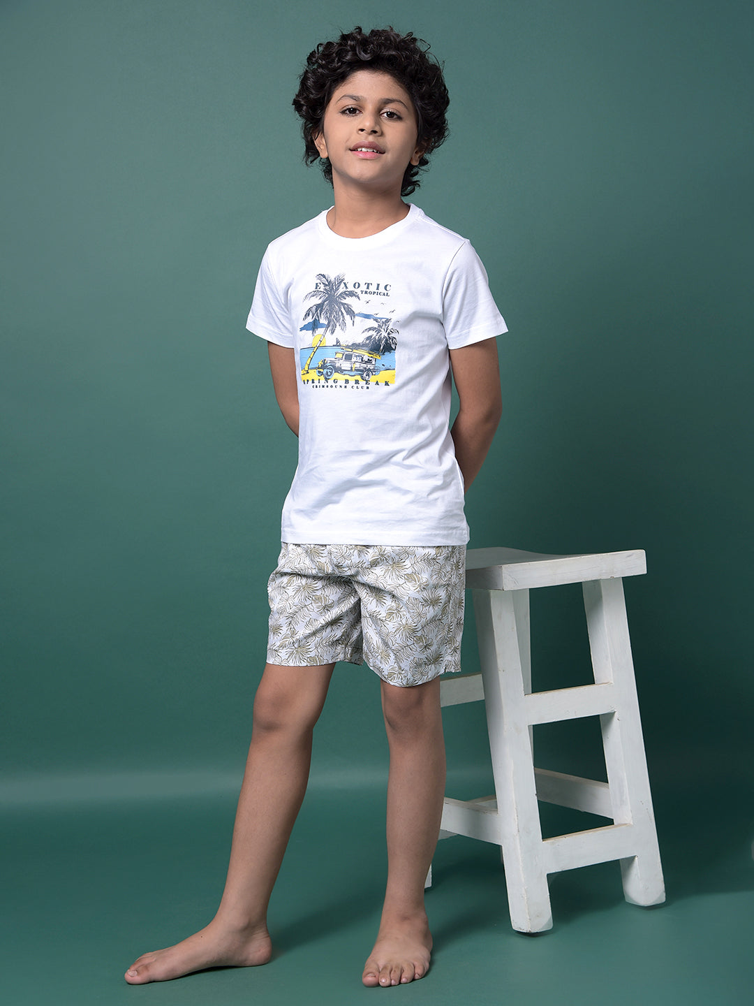Beige Floral Print 100% Cotton Lounge Shorts-Boys Lounge Shorts-Crimsoune Club