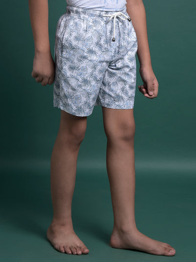 Blue Floral Print 100% Cotton Lounge Shorts-Boys Lounge Shorts-Crimsoune Club