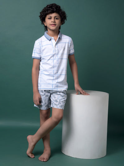 Blue Floral Print 100% Cotton Lounge Shorts-Boys Lounge Shorts-Crimsoune Club