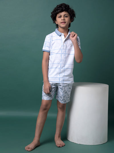 Blue Floral Print 100% Cotton Lounge Shorts-Boys Lounge Shorts-Crimsoune Club