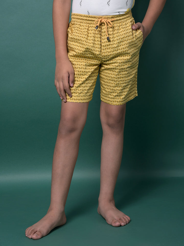 Yellow Printed 100% Cotton Lounge Shorts-Boys Lounge Shorts-Crimsoune Club