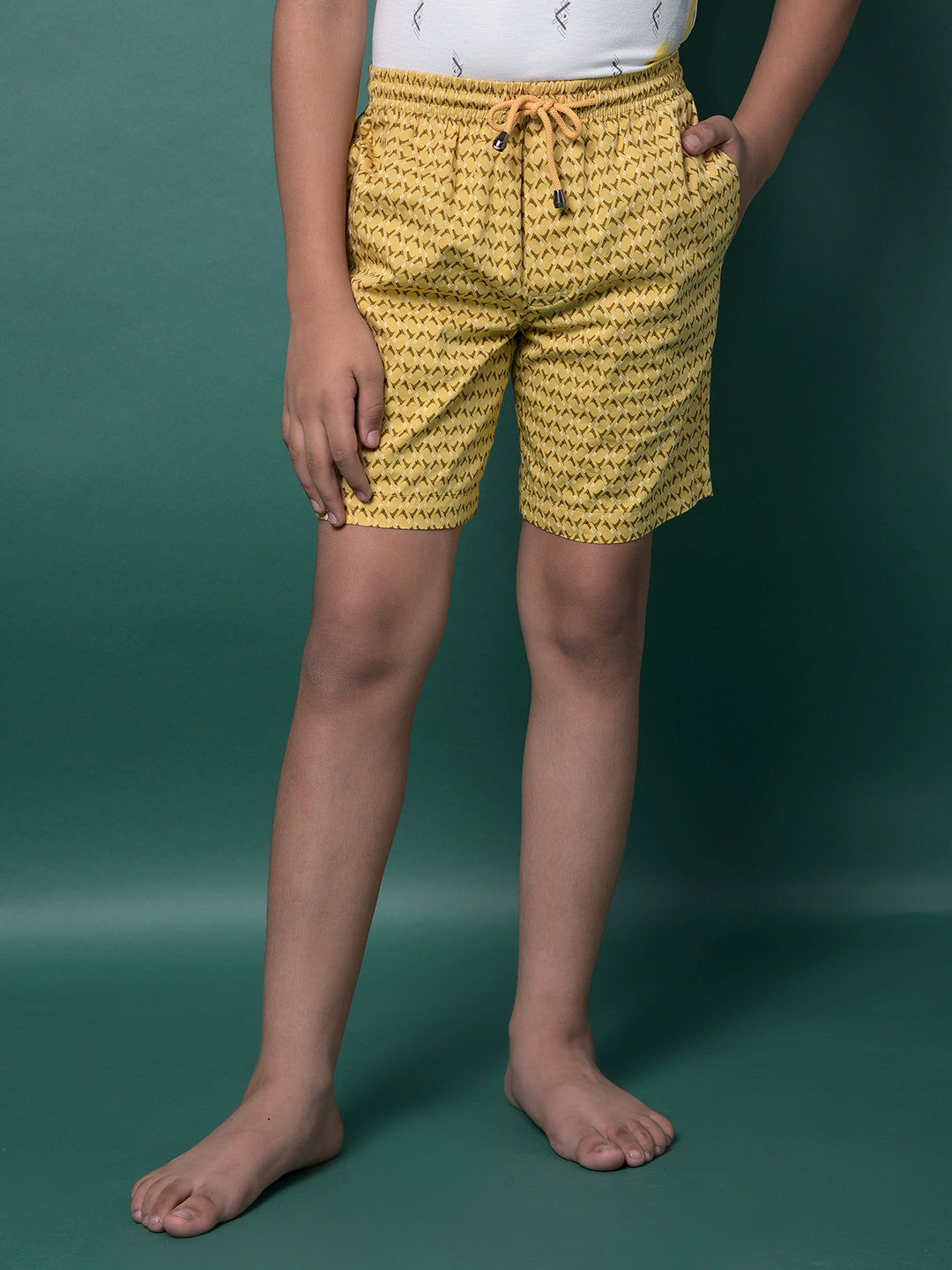 Yellow Printed 100% Cotton Lounge Shorts-Boys Lounge Shorts-Crimsoune Club