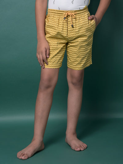 Yellow Printed 100% Cotton Lounge Shorts-Boys Lounge Shorts-Crimsoune Club