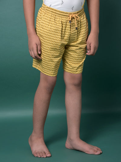 Yellow Printed 100% Cotton Lounge Shorts-Boys Lounge Shorts-Crimsoune Club