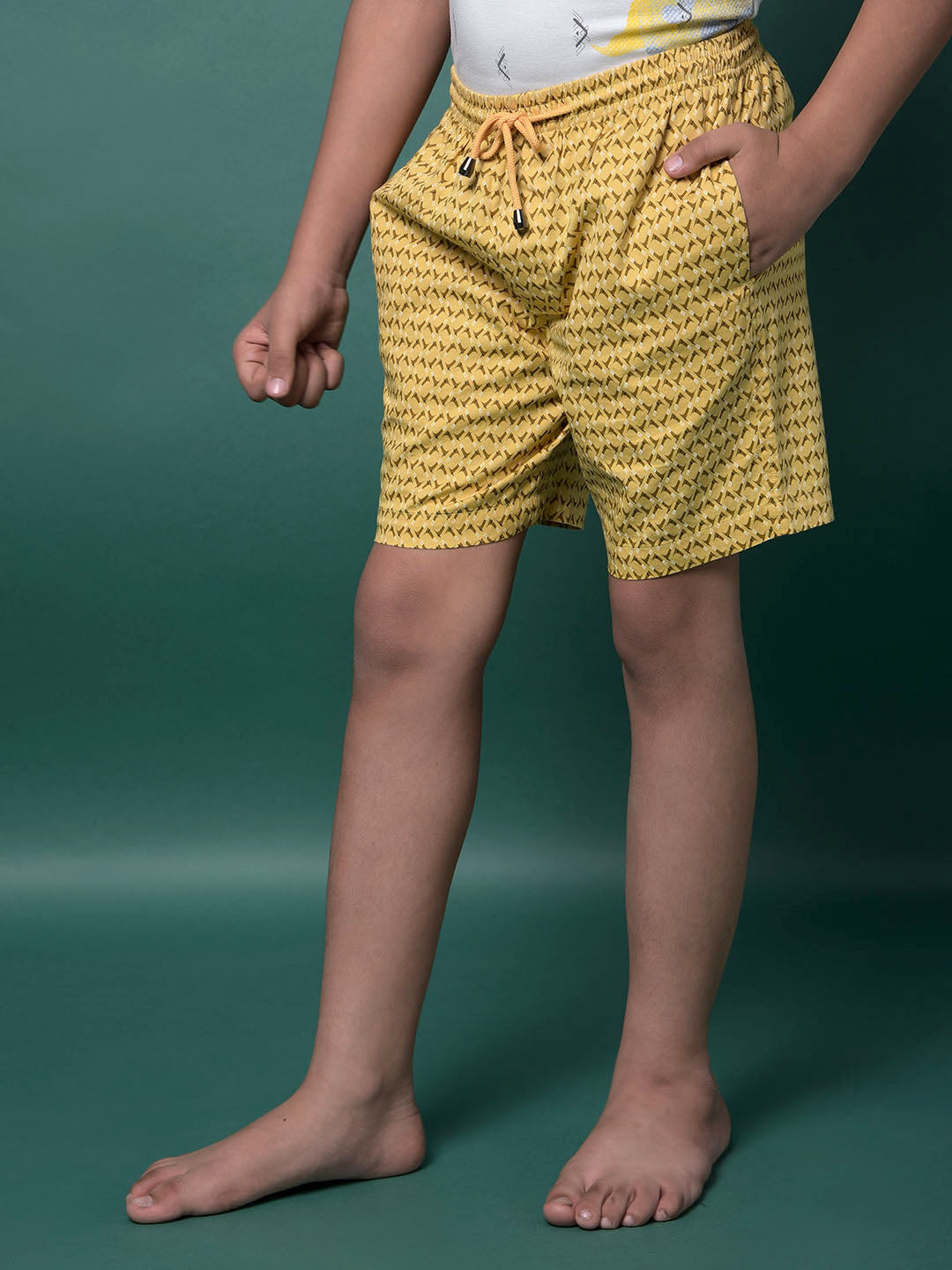 Yellow Printed 100% Cotton Lounge Shorts-Boys Lounge Shorts-Crimsoune Club
