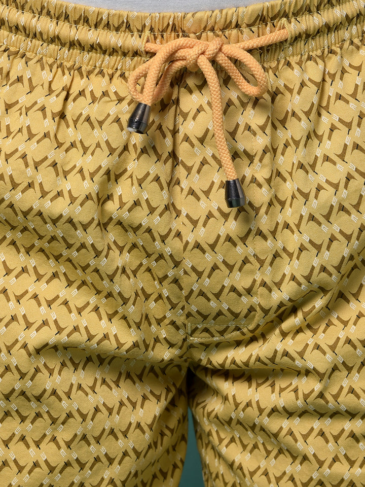 Yellow Printed 100% Cotton Lounge Shorts-Boys Lounge Shorts-Crimsoune Club