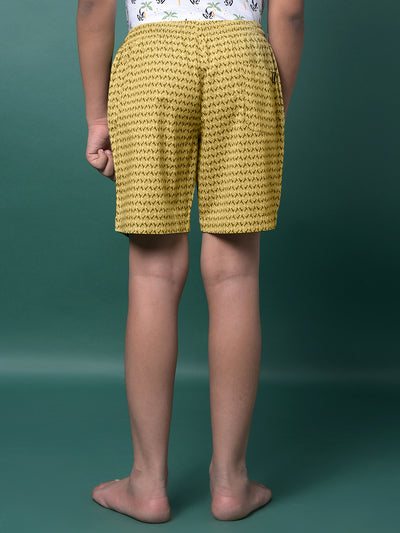 Yellow Printed 100% Cotton Lounge Shorts-Boys Lounge Shorts-Crimsoune Club