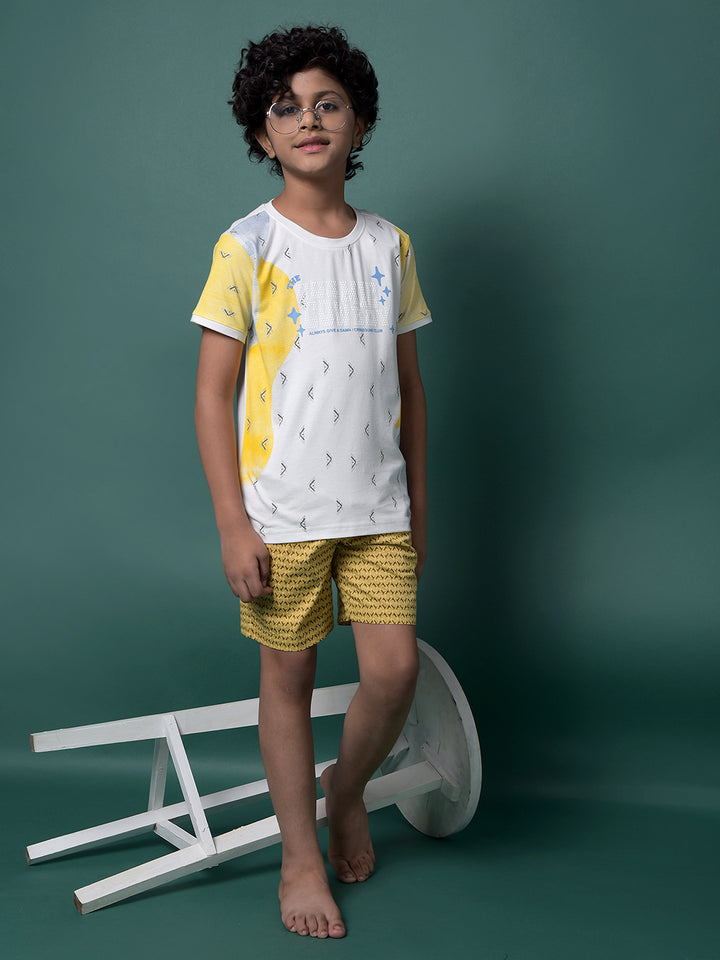 Yellow Printed 100% Cotton Lounge Shorts-Boys Lounge Shorts-Crimsoune Club