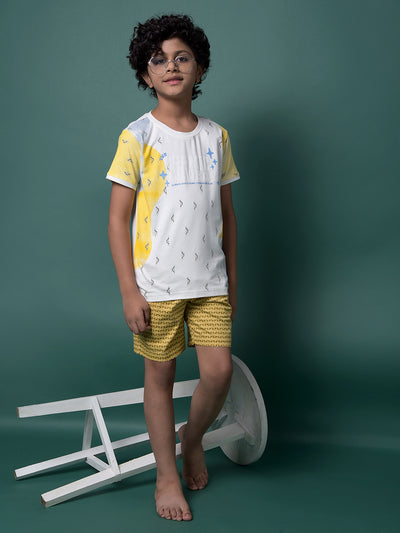 Yellow Printed 100% Cotton Lounge Shorts-Boys Lounge Shorts-Crimsoune Club