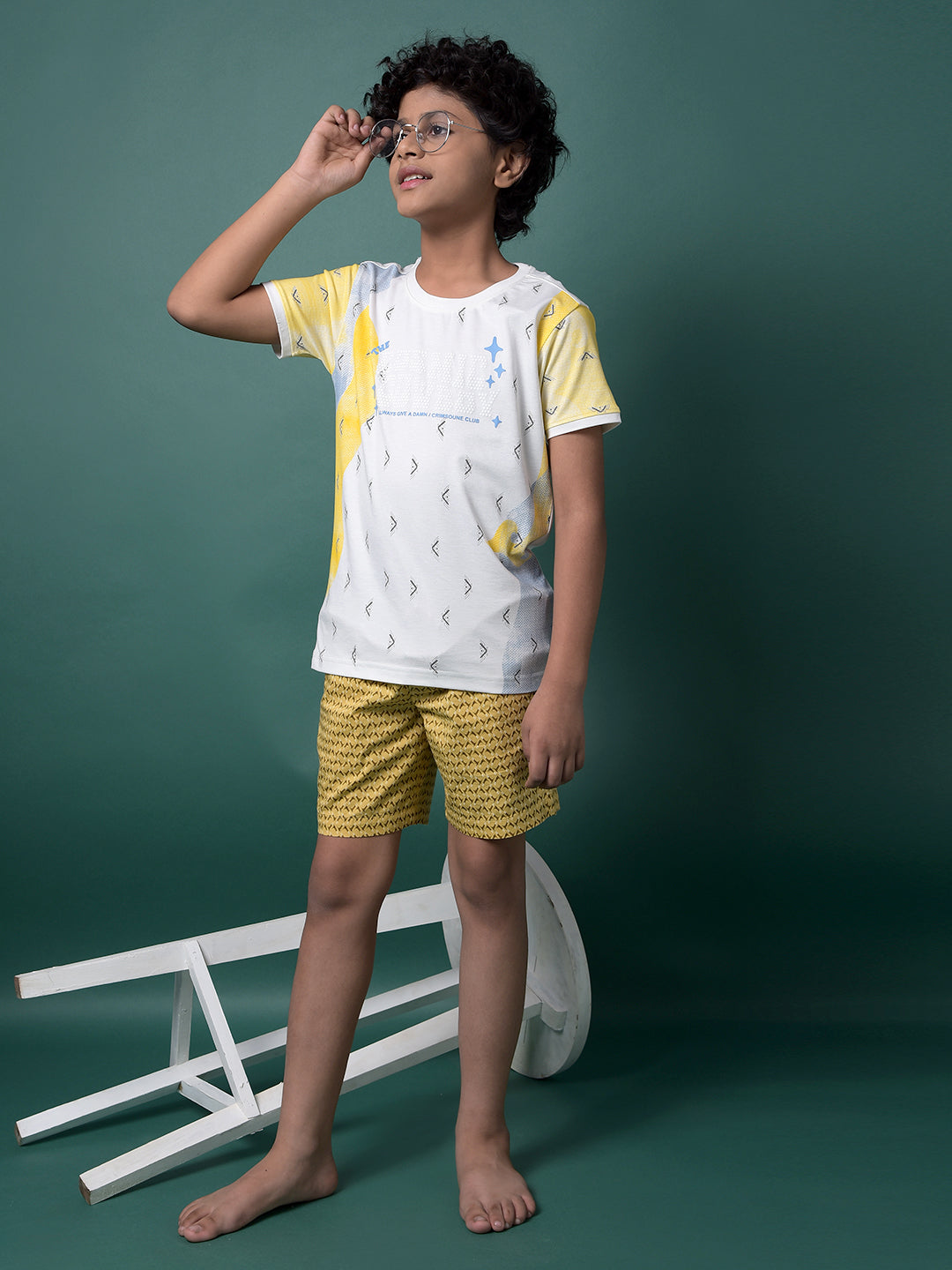 Yellow Printed 100% Cotton Lounge Shorts-Boys Lounge Shorts-Crimsoune Club