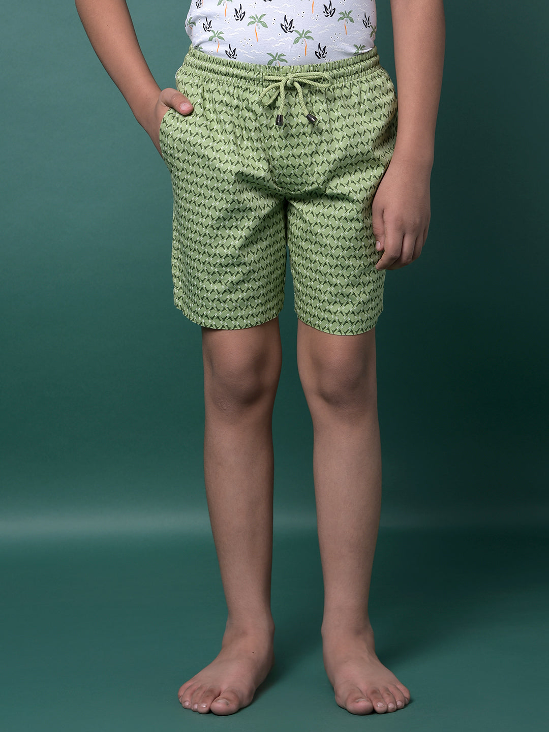 Green Printed 100% Cotton Lounge Shorts-Boys Lounge Shorts-Crimsoune Club