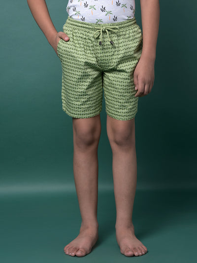 Green Printed 100% Cotton Lounge Shorts-Boys Lounge Shorts-Crimsoune Club