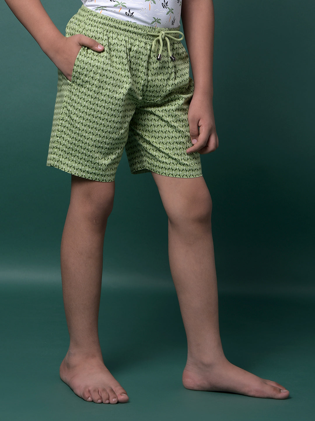 Green Printed 100% Cotton Lounge Shorts-Boys Lounge Shorts-Crimsoune Club