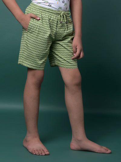 Green Printed 100% Cotton Lounge Shorts-Boys Lounge Shorts-Crimsoune Club