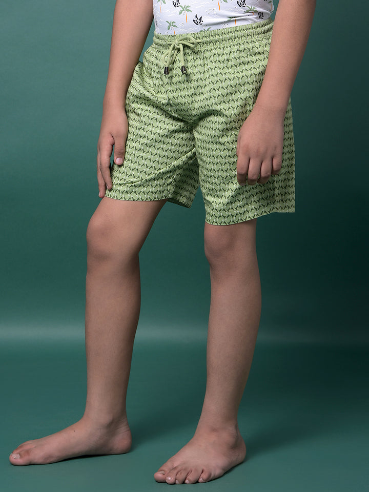 Green Printed 100% Cotton Lounge Shorts-Boys Lounge Shorts-Crimsoune Club