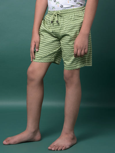 Green Printed 100% Cotton Lounge Shorts-Boys Lounge Shorts-Crimsoune Club