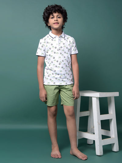 Green Printed 100% Cotton Lounge Shorts-Boys Lounge Shorts-Crimsoune Club