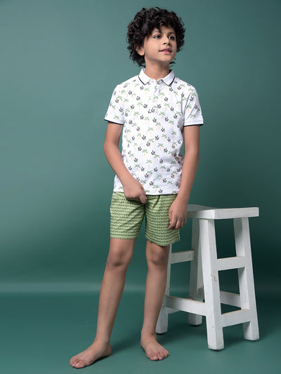 Green Printed 100% Cotton Lounge Shorts-Boys Lounge Shorts-Crimsoune Club