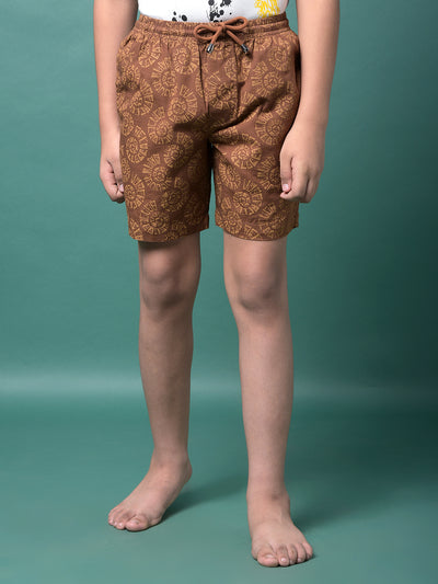 Brown Printed 100% Cotton Lounge Shorts-Boys Lounge Shorts-Crimsoune Club
