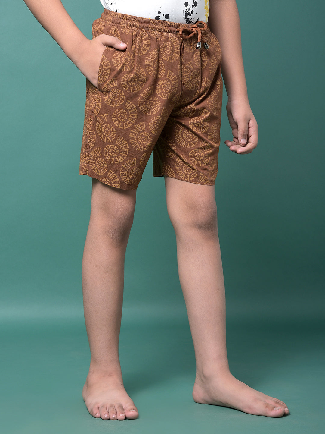 Brown Printed 100% Cotton Lounge Shorts-Boys Lounge Shorts-Crimsoune Club