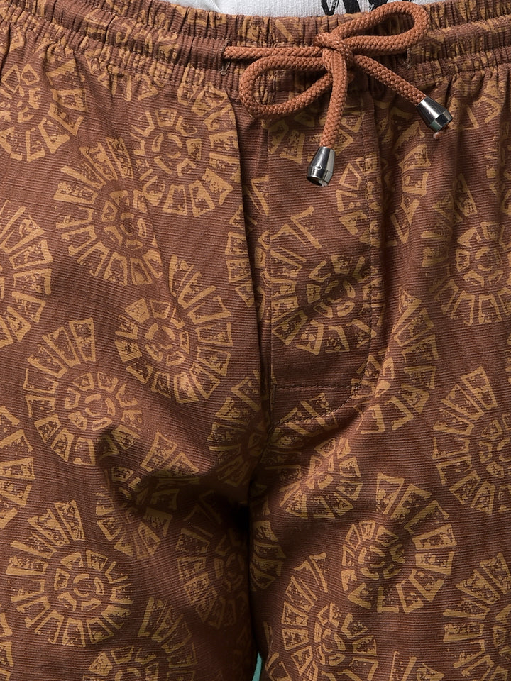 Brown Printed 100% Cotton Lounge Shorts-Boys Lounge Shorts-Crimsoune Club