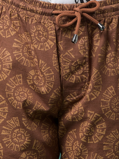 Brown Printed 100% Cotton Lounge Shorts-Boys Lounge Shorts-Crimsoune Club