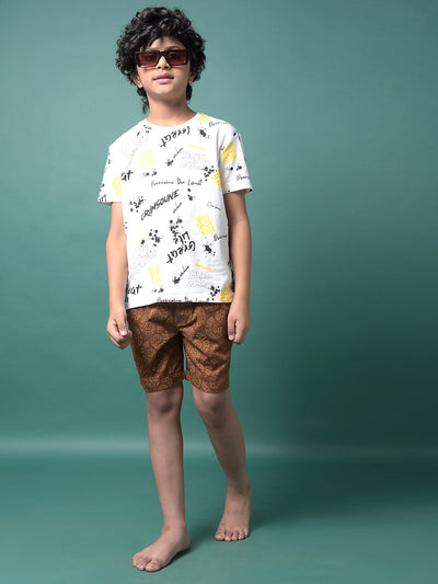 Brown Printed 100% Cotton Lounge Shorts-Boys Lounge Shorts-Crimsoune Club