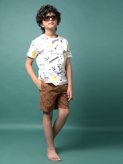 Brown Printed 100% Cotton Lounge Shorts-Boys Lounge Shorts-Crimsoune Club
