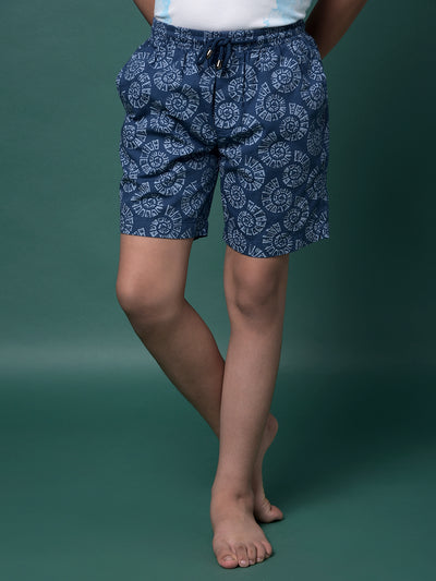 Navy Blue Printed 100% Cotton Lounge Shorts-Boys Lounge Shorts-Crimsoune Club