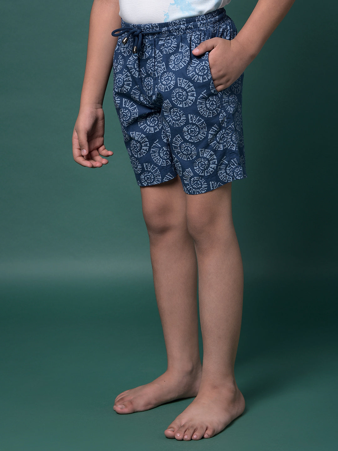 Navy Blue Printed 100% Cotton Lounge Shorts-Boys Lounge Shorts-Crimsoune Club