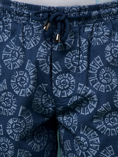 Navy Blue Printed 100% Cotton Lounge Shorts-Boys Lounge Shorts-Crimsoune Club