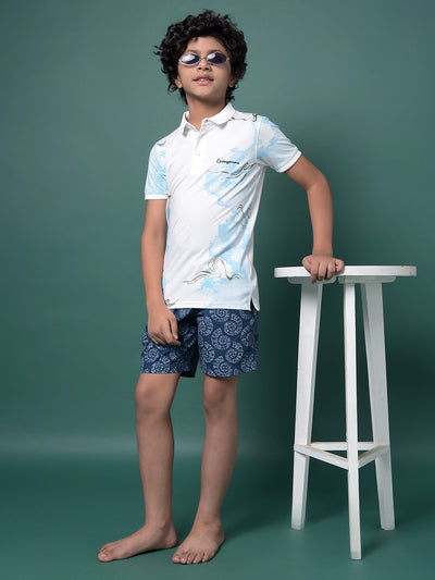 Navy Blue Printed 100% Cotton Lounge Shorts-Boys Lounge Shorts-Crimsoune Club