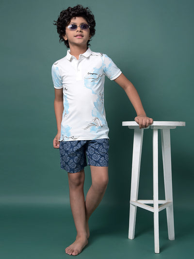 Navy Blue Printed 100% Cotton Lounge Shorts-Boys Lounge Shorts-Crimsoune Club