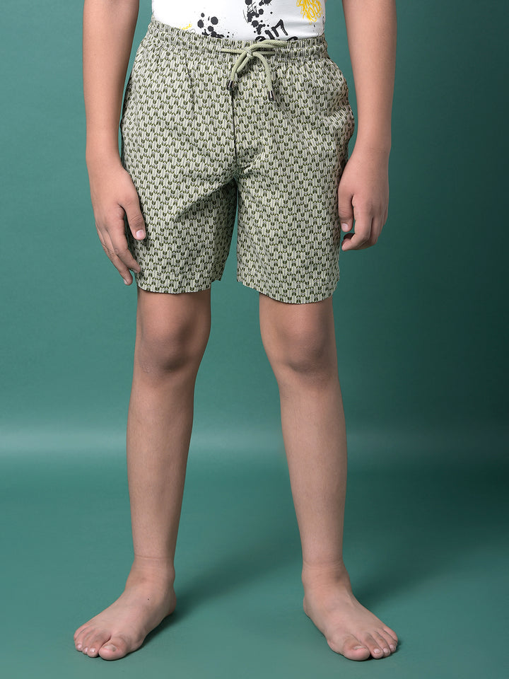 Olive Printed 100% Cotton Lounge Shorts-Boys Lounge Shorts-Crimsoune Club