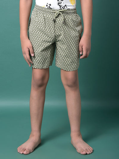 Olive Printed 100% Cotton Lounge Shorts-Boys Lounge Shorts-Crimsoune Club