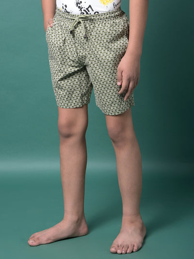 Olive Printed 100% Cotton Lounge Shorts-Boys Lounge Shorts-Crimsoune Club
