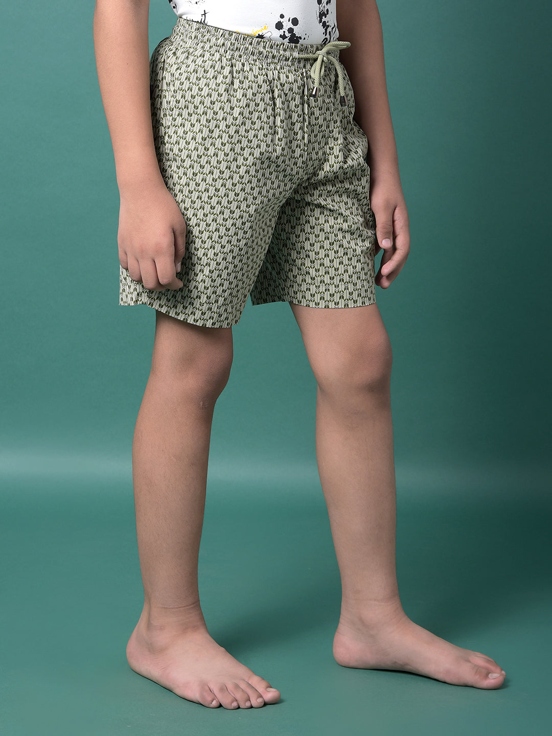 Olive Printed 100% Cotton Lounge Shorts-Boys Lounge Shorts-Crimsoune Club