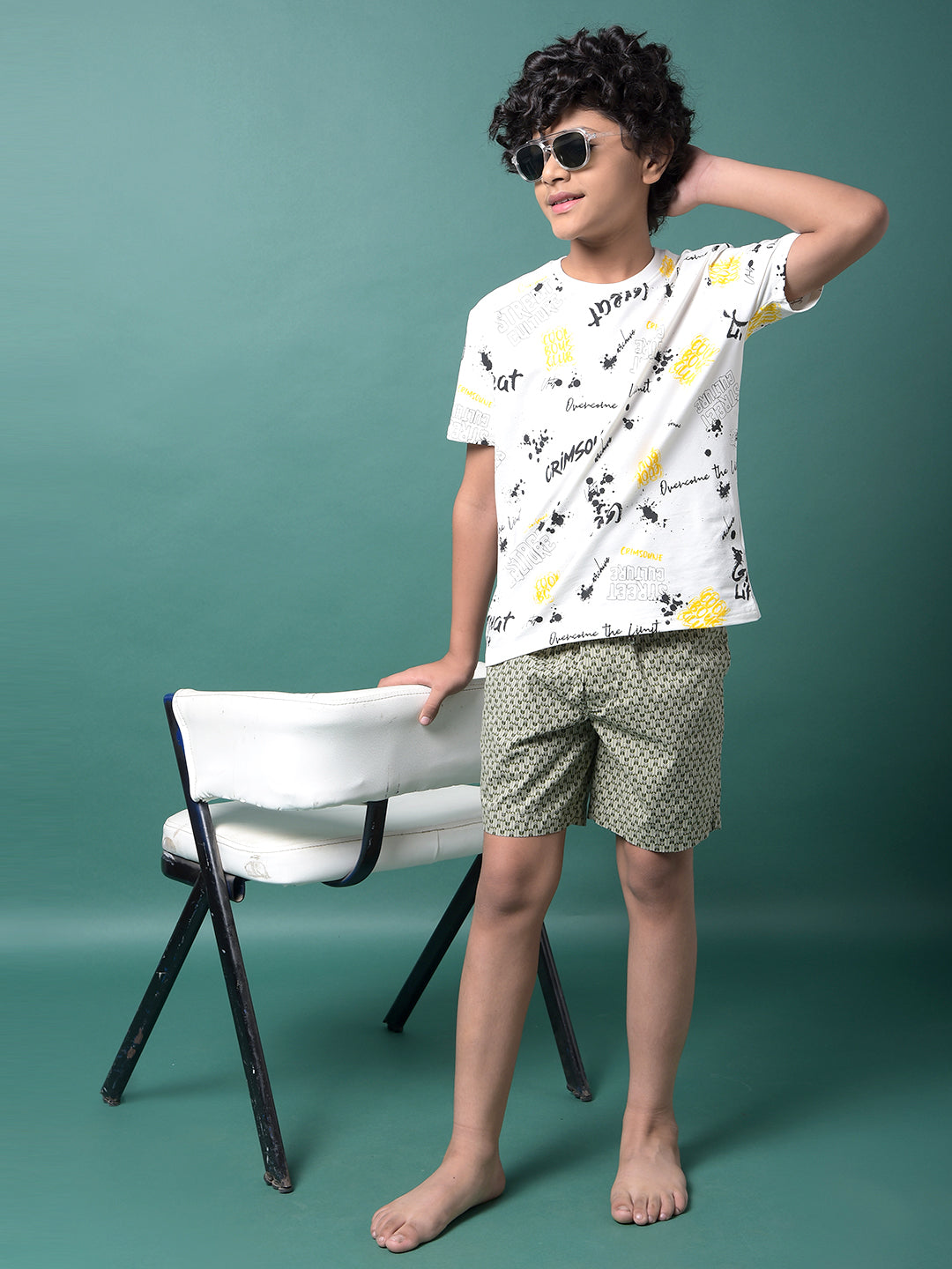 Olive Printed 100% Cotton Lounge Shorts-Boys Lounge Shorts-Crimsoune Club