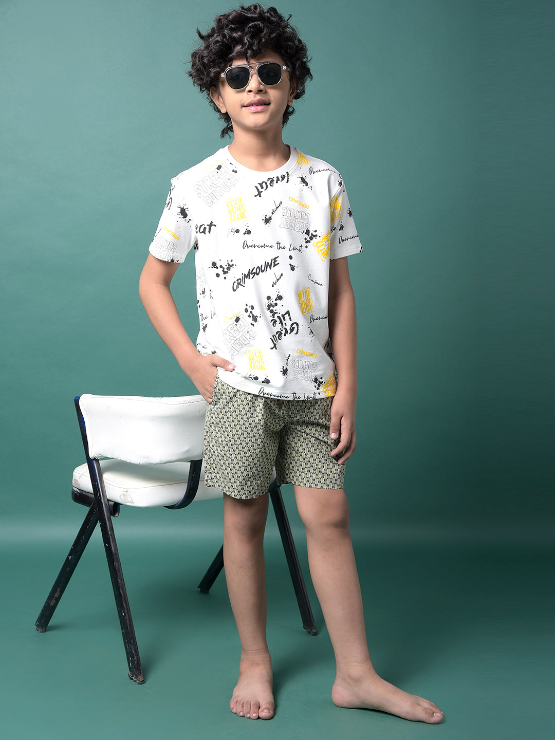 Olive Printed 100% Cotton Lounge Shorts-Boys Lounge Shorts-Crimsoune Club
