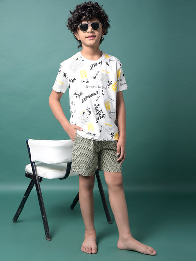 Olive Printed 100% Cotton Lounge Shorts-Boys Lounge Shorts-Crimsoune Club