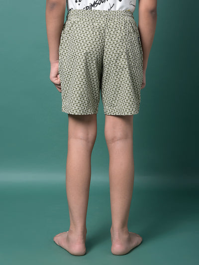 Olive Printed 100% Cotton Lounge Shorts-Boys Lounge Shorts-Crimsoune Club