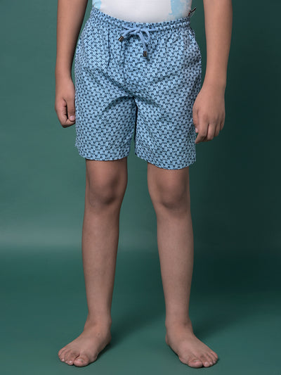 Blue Printed 100% Cotton Lounge Shorts-Boys Lounge Shorts-Crimsoune Club
