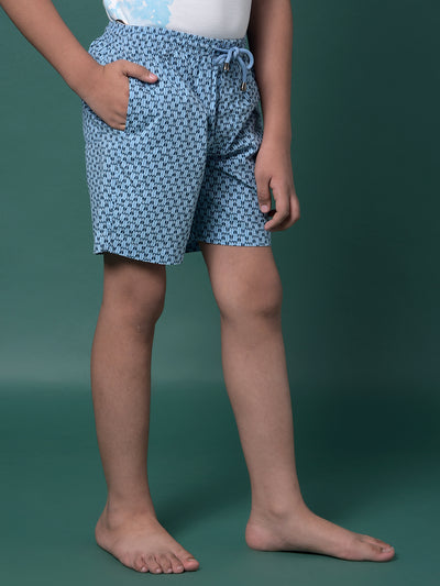 Blue Printed 100% Cotton Lounge Shorts-Boys Lounge Shorts-Crimsoune Club