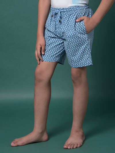 Blue Printed 100% Cotton Lounge Shorts-Boys Lounge Shorts-Crimsoune Club
