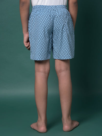Blue Printed 100% Cotton Lounge Shorts-Boys Lounge Shorts-Crimsoune Club