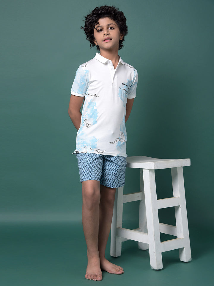 Blue Printed 100% Cotton Lounge Shorts-Boys Lounge Shorts-Crimsoune Club