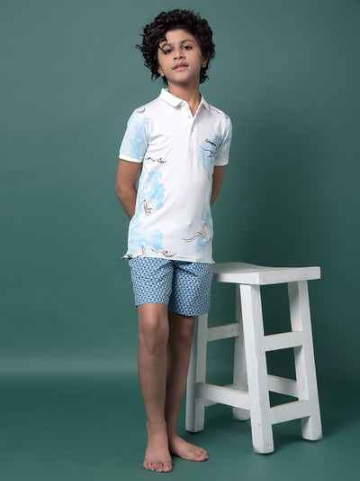 Blue Printed 100% Cotton Lounge Shorts-Boys Lounge Shorts-Crimsoune Club
