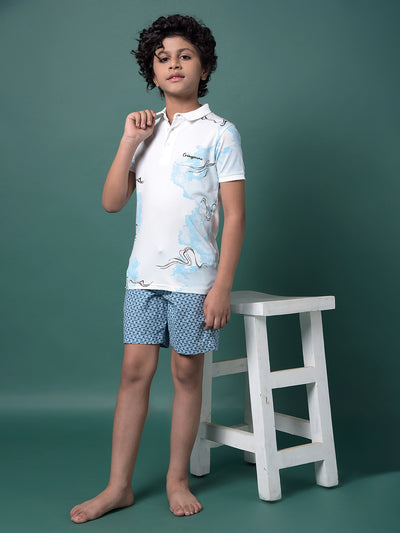 Blue Printed 100% Cotton Lounge Shorts-Boys Lounge Shorts-Crimsoune Club