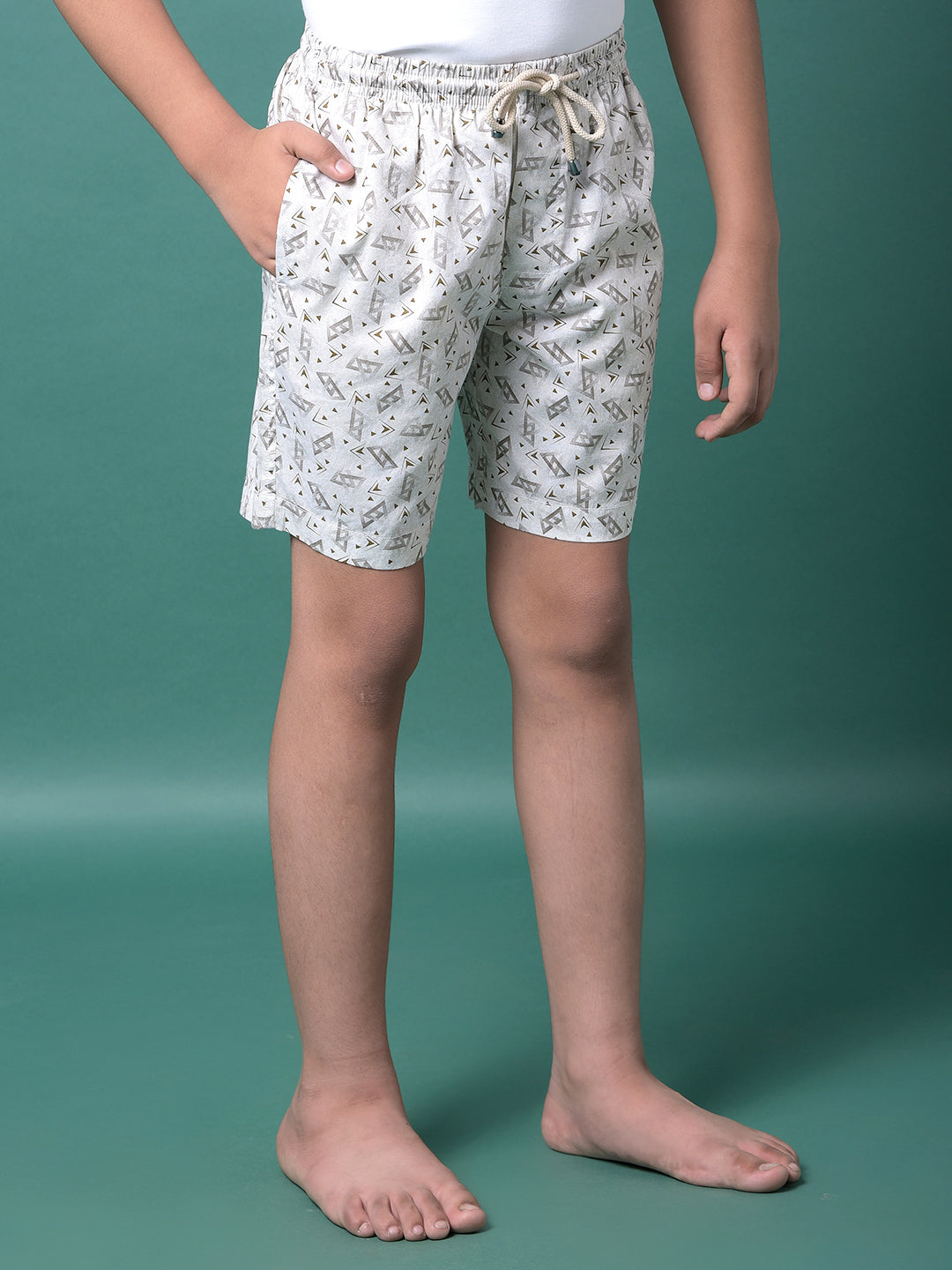 Beige Printed 100% Cotton Lounge Shorts-Boys Lounge Shorts-Crimsoune Club