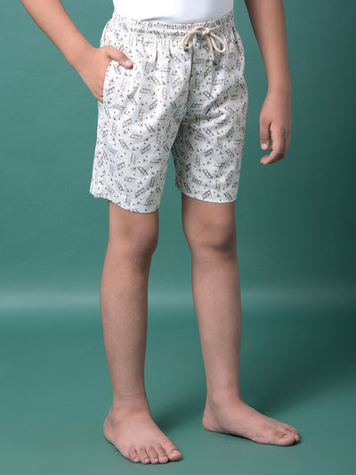 Beige Printed 100% Cotton Lounge Shorts-Boys Lounge Shorts-Crimsoune Club
